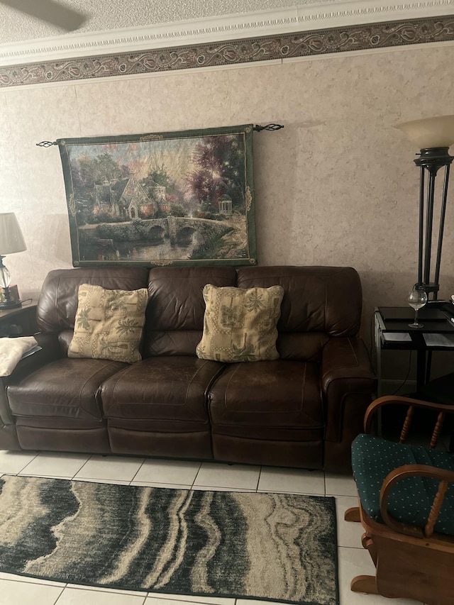 living room featuring light tile patterned floors