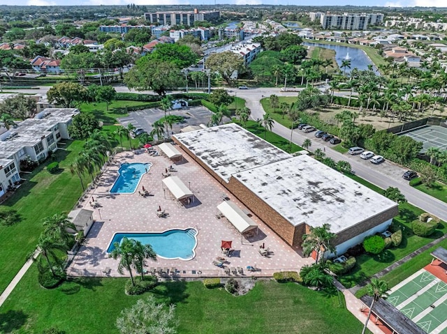 aerial view with a water view