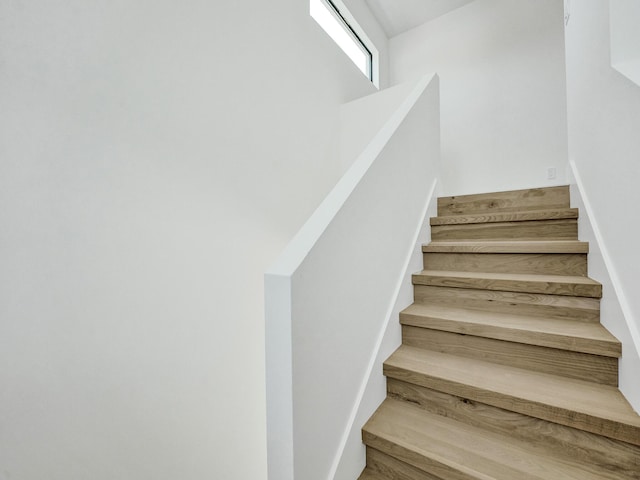 stairs featuring wood finished floors