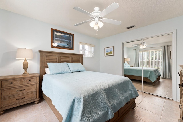 4214 SE Home Way, Port Saint Lucie, FL 34952 - bedroom featuring ceiling fan, visible vents, light tile patterned floors, and a closet