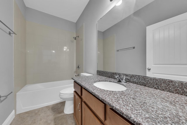 full bath with toilet, tile patterned floors, shower / washtub combination, and vanity