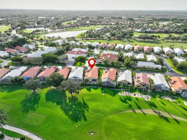 aerial view with a water view and a residential view