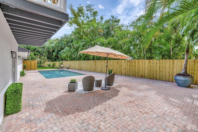 view of pool with a patio area, a fenced backyard, and a fenced in pool