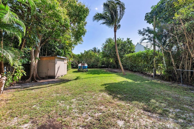 view of yard with an outbuilding and a storage unit