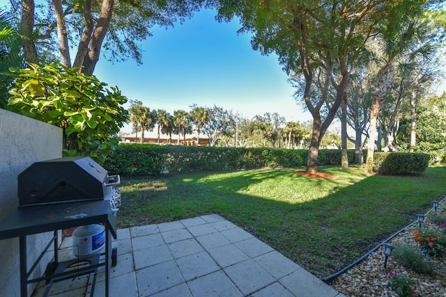 view of yard featuring a patio and fence