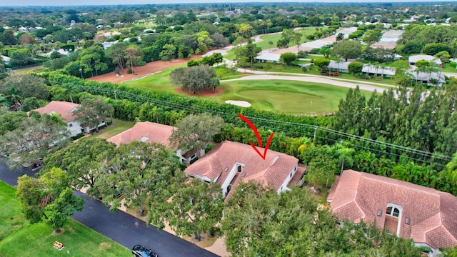 drone / aerial view featuring view of golf course