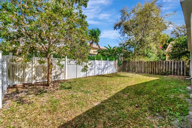 view of yard with a fenced backyard