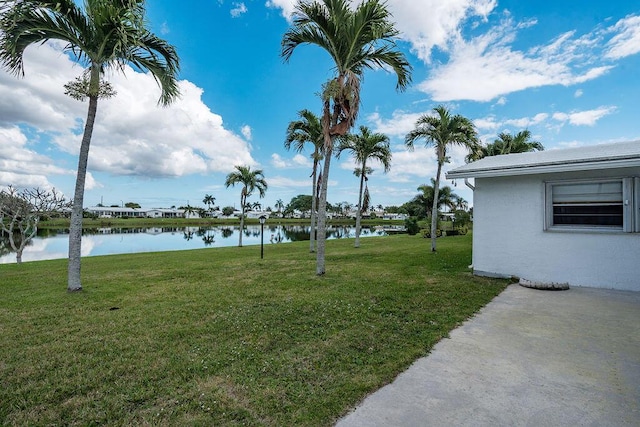 view of yard with a water view