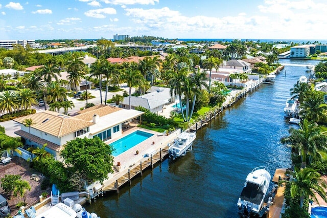 bird's eye view featuring a water view