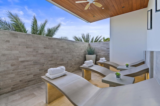 view of patio with ceiling fan and a fenced backyard