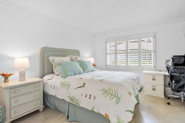 bedroom with crown molding