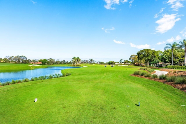 view of property's community featuring a water view and a yard