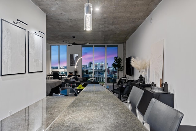 dining space with expansive windows