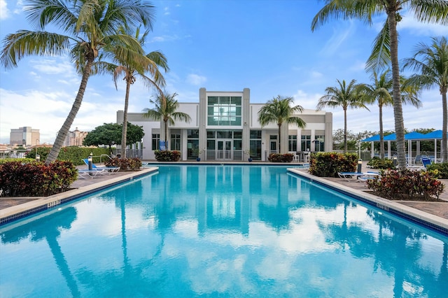 pool with a patio area