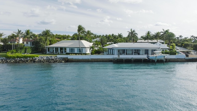 exterior space featuring a dock