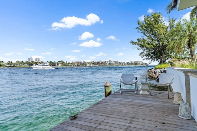 view of dock with a water view