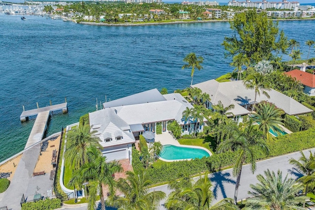 aerial view with a water view