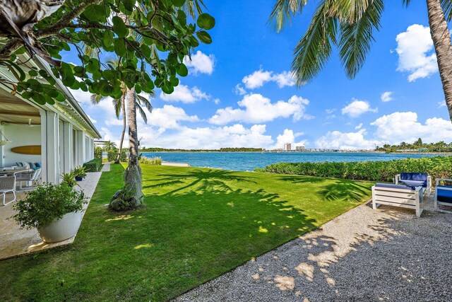 view of yard with a water view