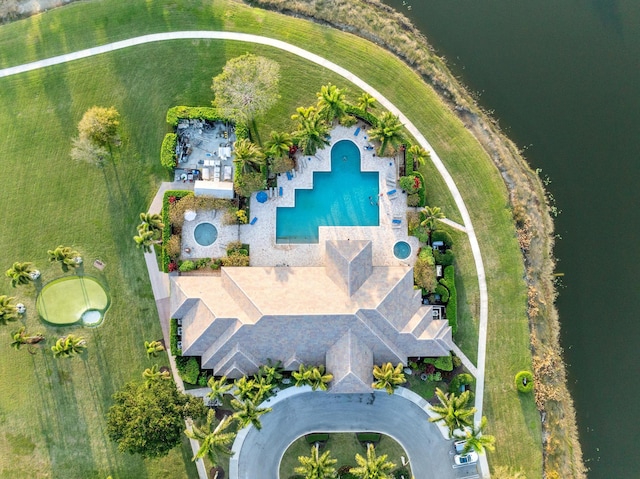 bird's eye view featuring a water view