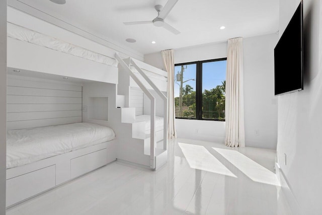 bedroom with ceiling fan and recessed lighting