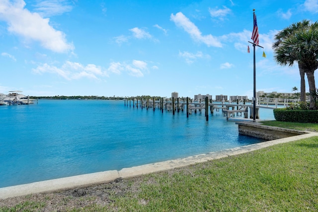 view of water feature with a boat dock