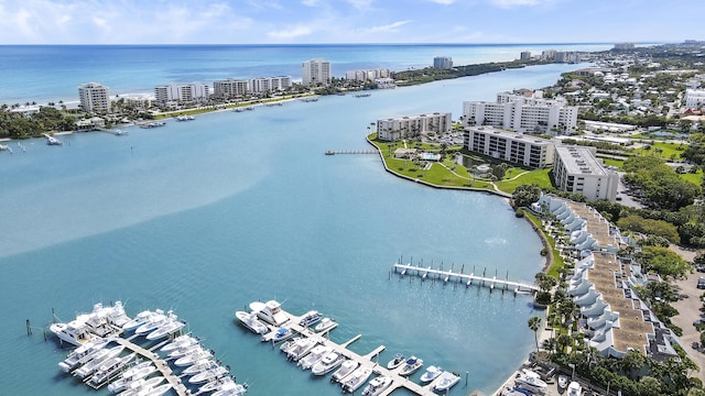 bird's eye view with a water view and a city view