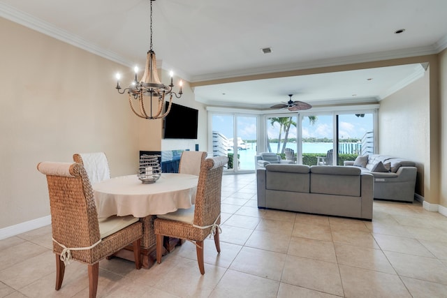 dining space featuring ornamental molding, visible vents, baseboards, and light tile patterned floors