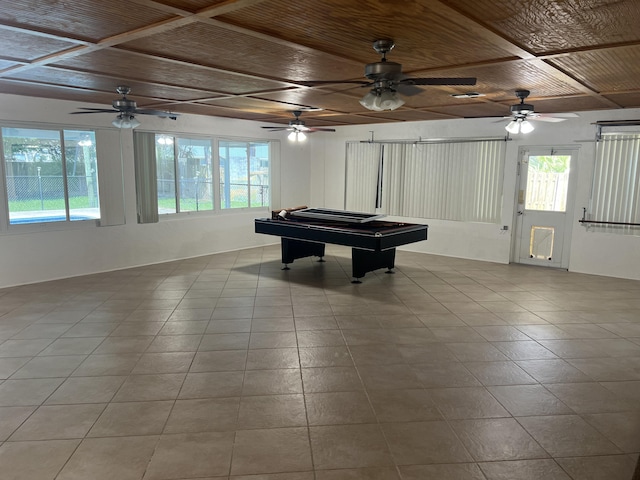 recreation room featuring wooden ceiling