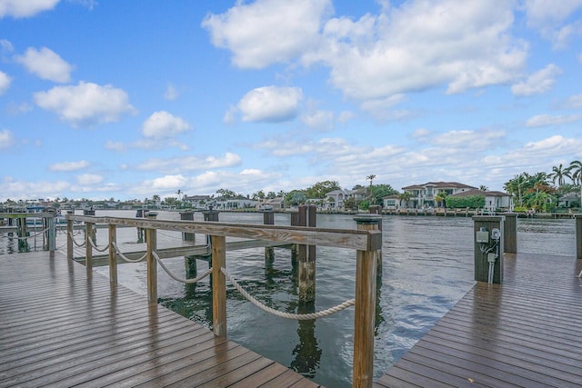 view of dock with a water view