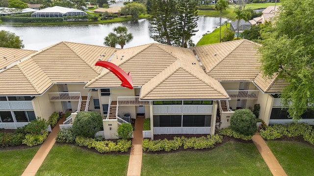 aerial view with a water view