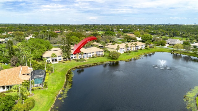 aerial view with a water view