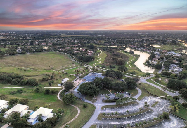 view of aerial view at dusk