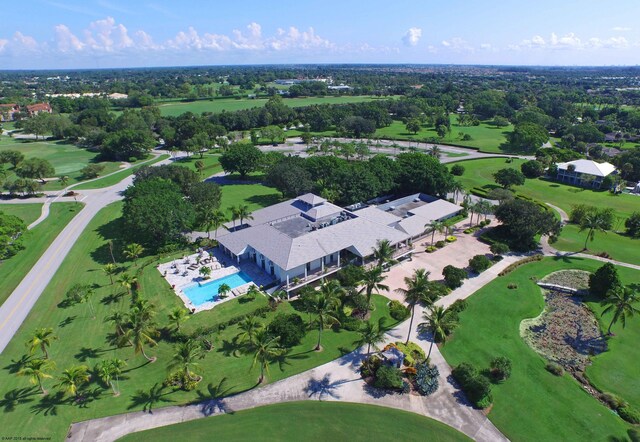 drone / aerial view with view of golf course