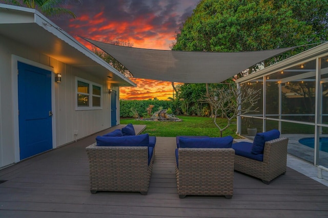 wooden terrace featuring an outdoor hangout area