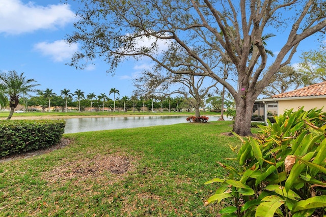 view of yard featuring a water view