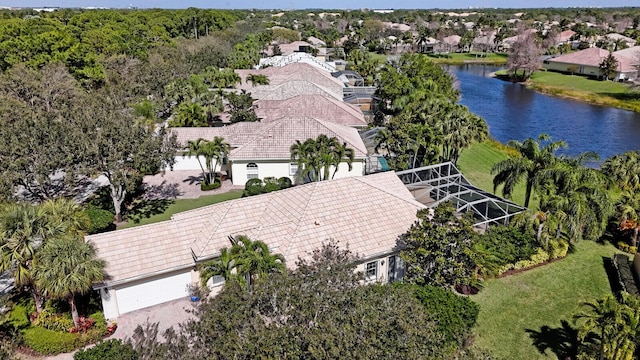 bird's eye view with a water view and a residential view