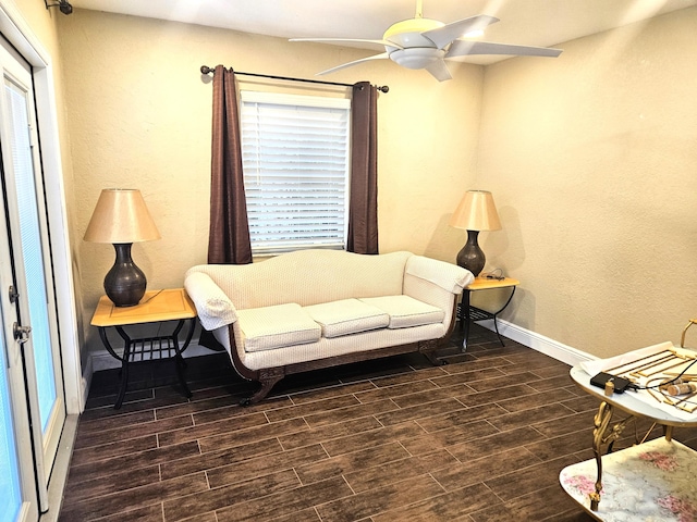 206 Edgewood Dr, West Palm Beach, FL 33405 - living area with ceiling fan, baseboards, and wood tiled floor