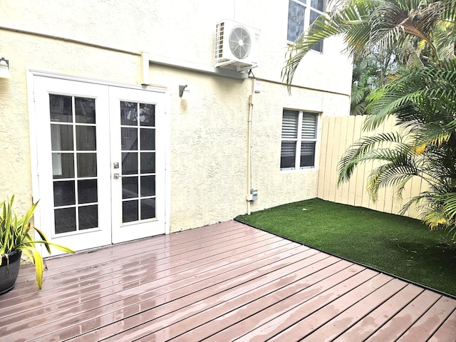 206 Edgewood Dr, West Palm Beach, FL 33405 - wooden terrace featuring ac unit, french doors, and fence