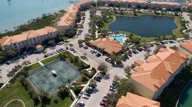 bird's eye view featuring a water view