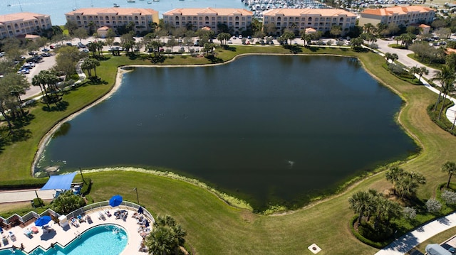 bird's eye view featuring a water view