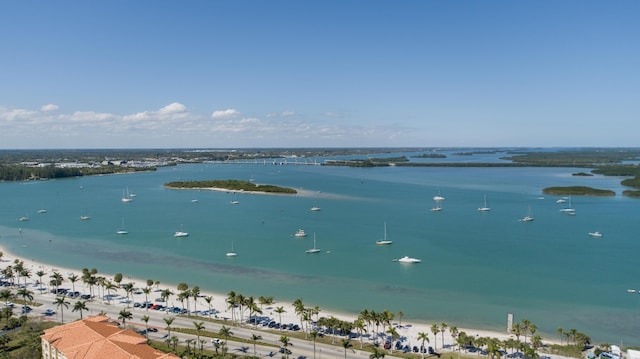 property view of water featuring a beach view