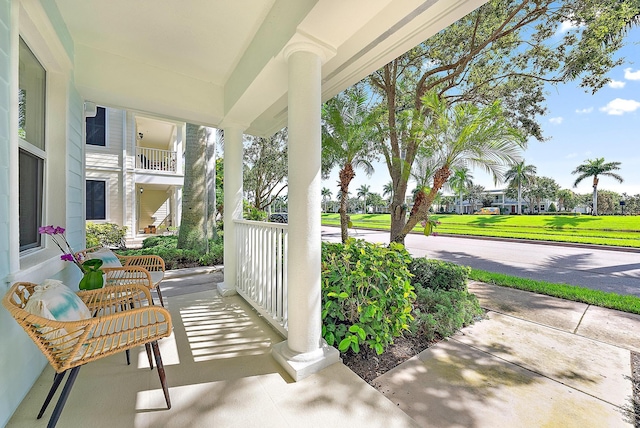 view of patio featuring a porch