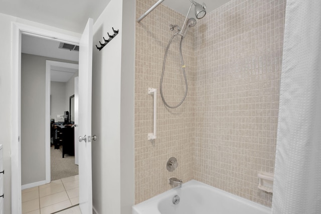 full bath with shower / bath combo, visible vents, and tile patterned floors