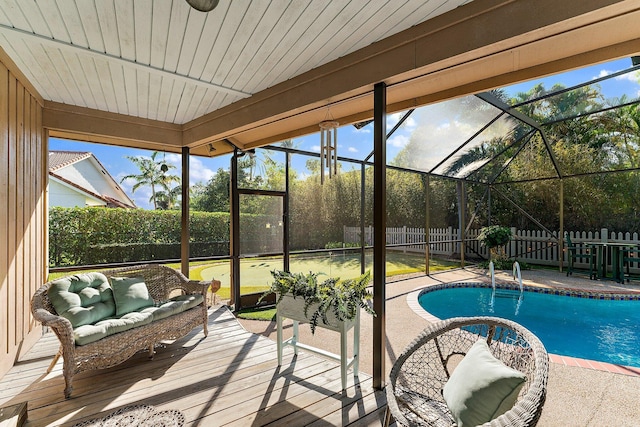 sunroom / solarium with wood ceiling and plenty of natural light