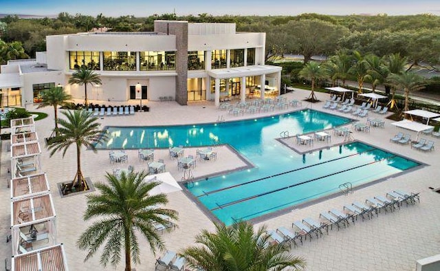 pool with a patio