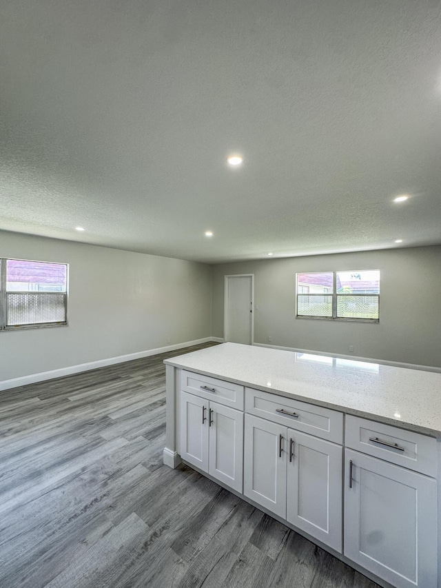 kitchen featuring recessed lighting, a healthy amount of sunlight, baseboards, and wood finished floors