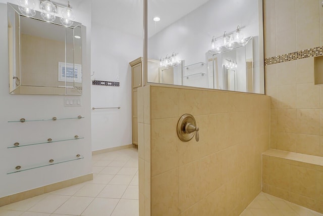 full bath with tile patterned flooring and a walk in shower