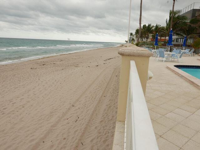 view of water feature featuring a beach view