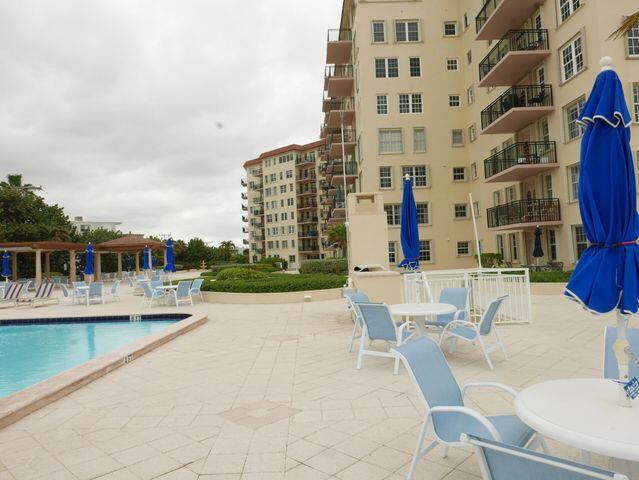 pool with a patio