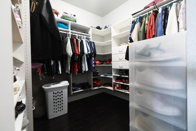 walk in closet featuring wood finished floors